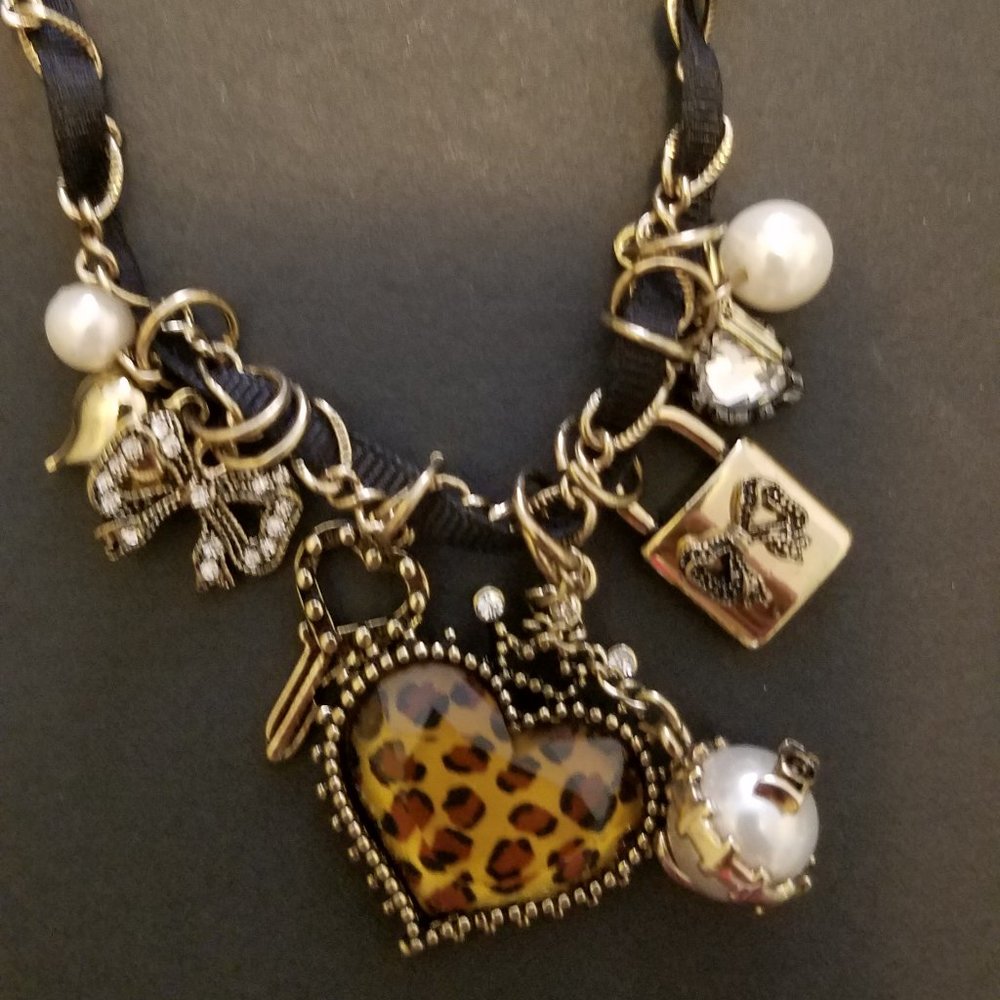 NWT Betsey Johnson Leopard Heart Lock Key Necklace